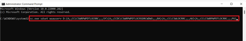 v ukazni poziv vnesite dani ukaz za ponastavitev