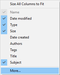 Fare clic con il pulsante destro del mouse sulla colonna e selezionare Altro