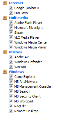 Impostazioni di pulizia di ccleaner