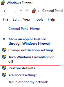 klik Nguripake utawa mateni Windows Firewall