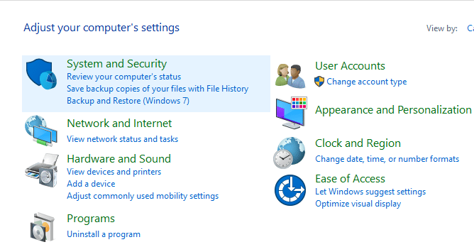 Fare clic su Sistema e sicurezza