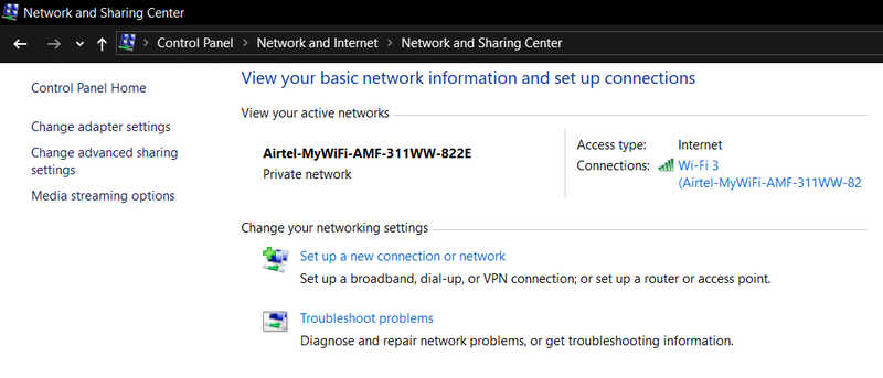 Visita la sezione Visualizza le tue reti attive. Fare clic qui sulla rete attualmente connessa