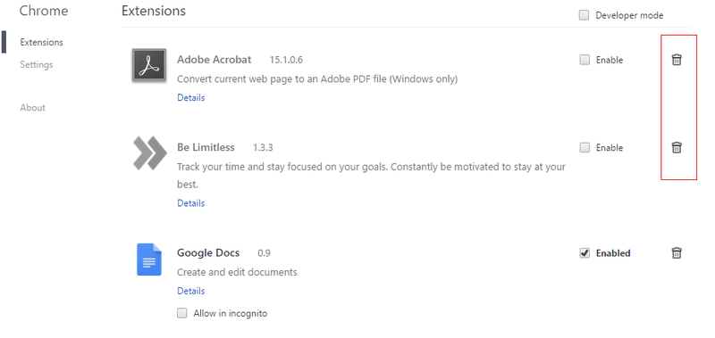 elimina le estensioni di Chrome non necessarie