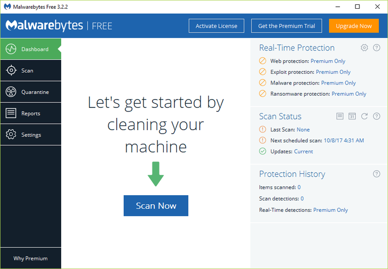 Fare clic su Scansiona ora dopo aver eseguito Malwarebytes Anti-Malware