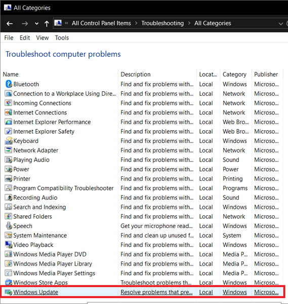 Scorri fino in fondo per trovare Windows Update e fai doppio clic su di esso