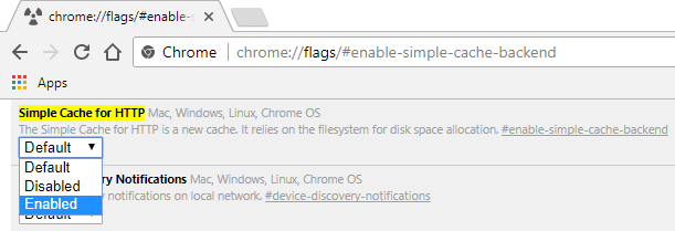 Seleziona Abilitato dal menu a discesa in Cache semplice per HTTP