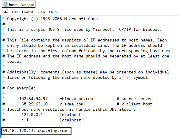 modifica del file host per riparare il server di Google Chrome
