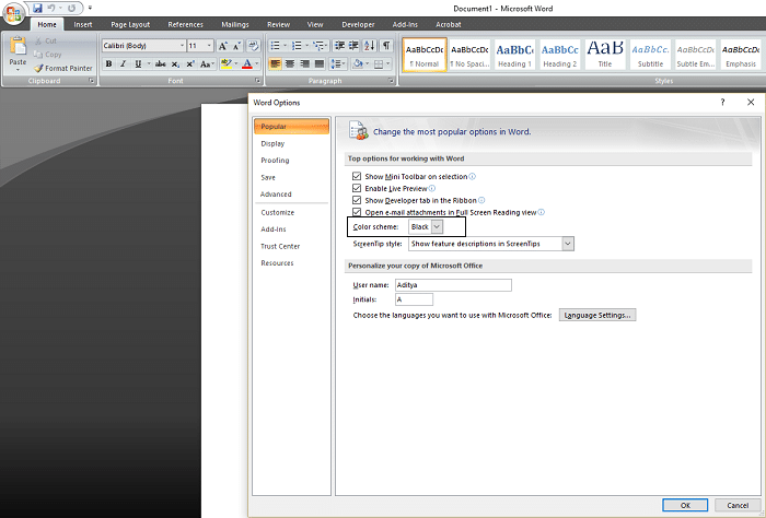 sotto la combinazione di colori selezionare il nero