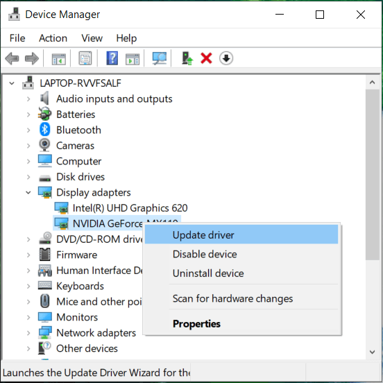 Fare clic con il pulsante destro del mouse sulla scheda grafica e selezionare Aggiorna software driver | Correggi l'errore interno dell'utilità di pianificazione video